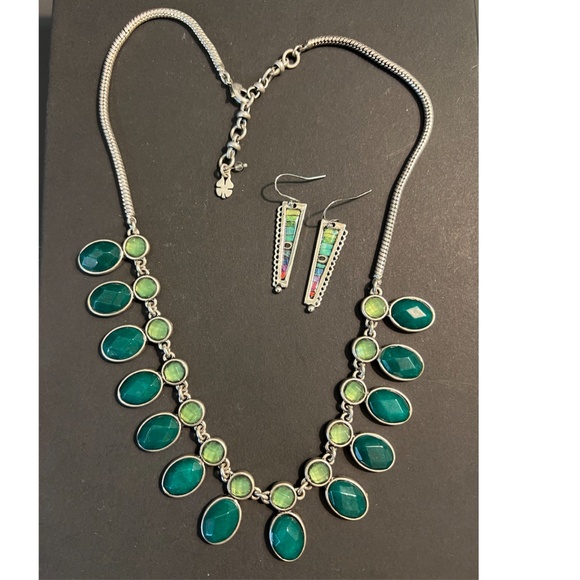 VINTAGE LUCKY BRAND: Reversable Necklace & Bracelet/Silvertone & Glass/Earrings - Picture 3 of 12